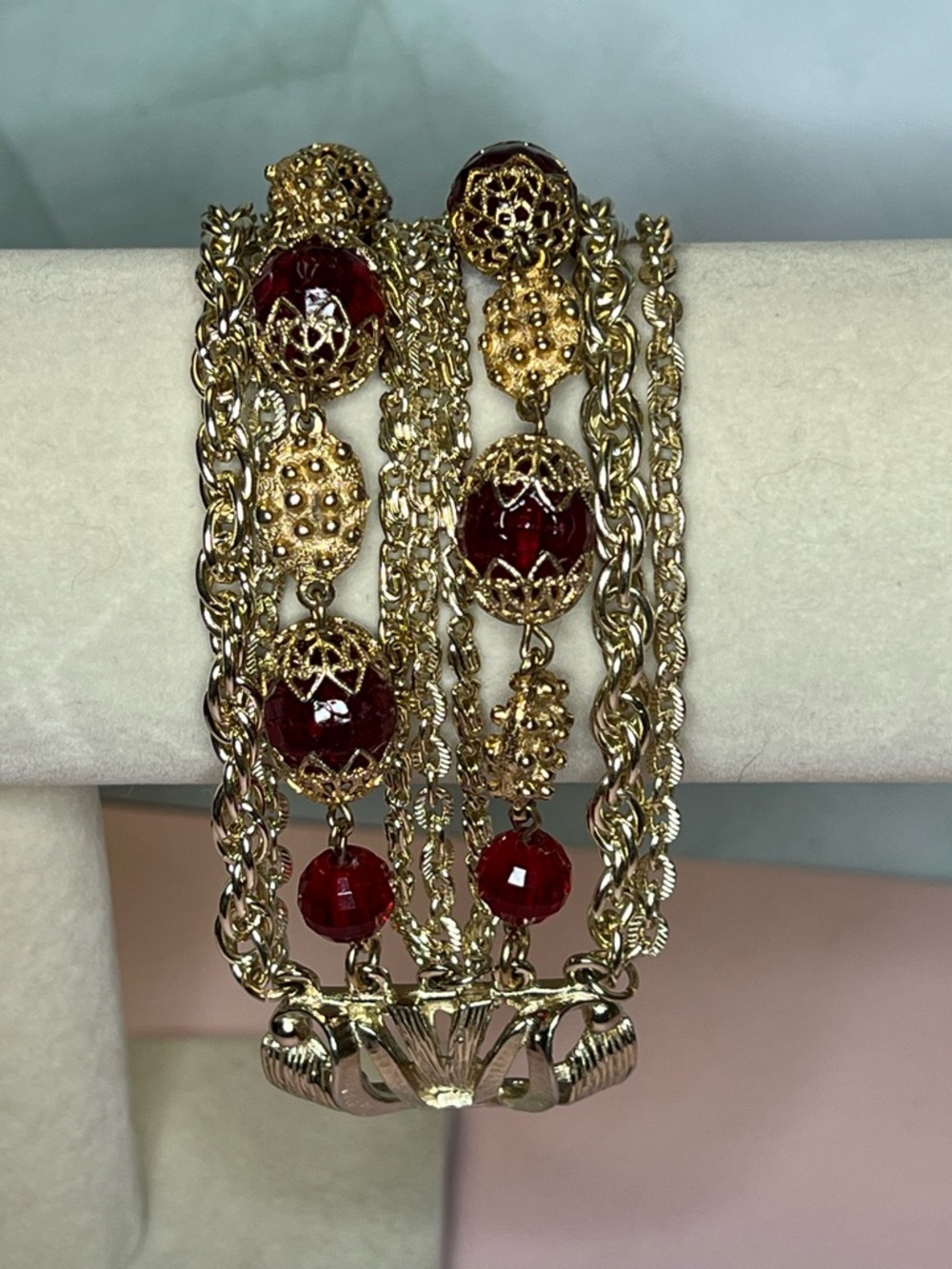Vintage Signed ART Arthur Pepper Red Crystal Multi-Strand Bracelet 1960s